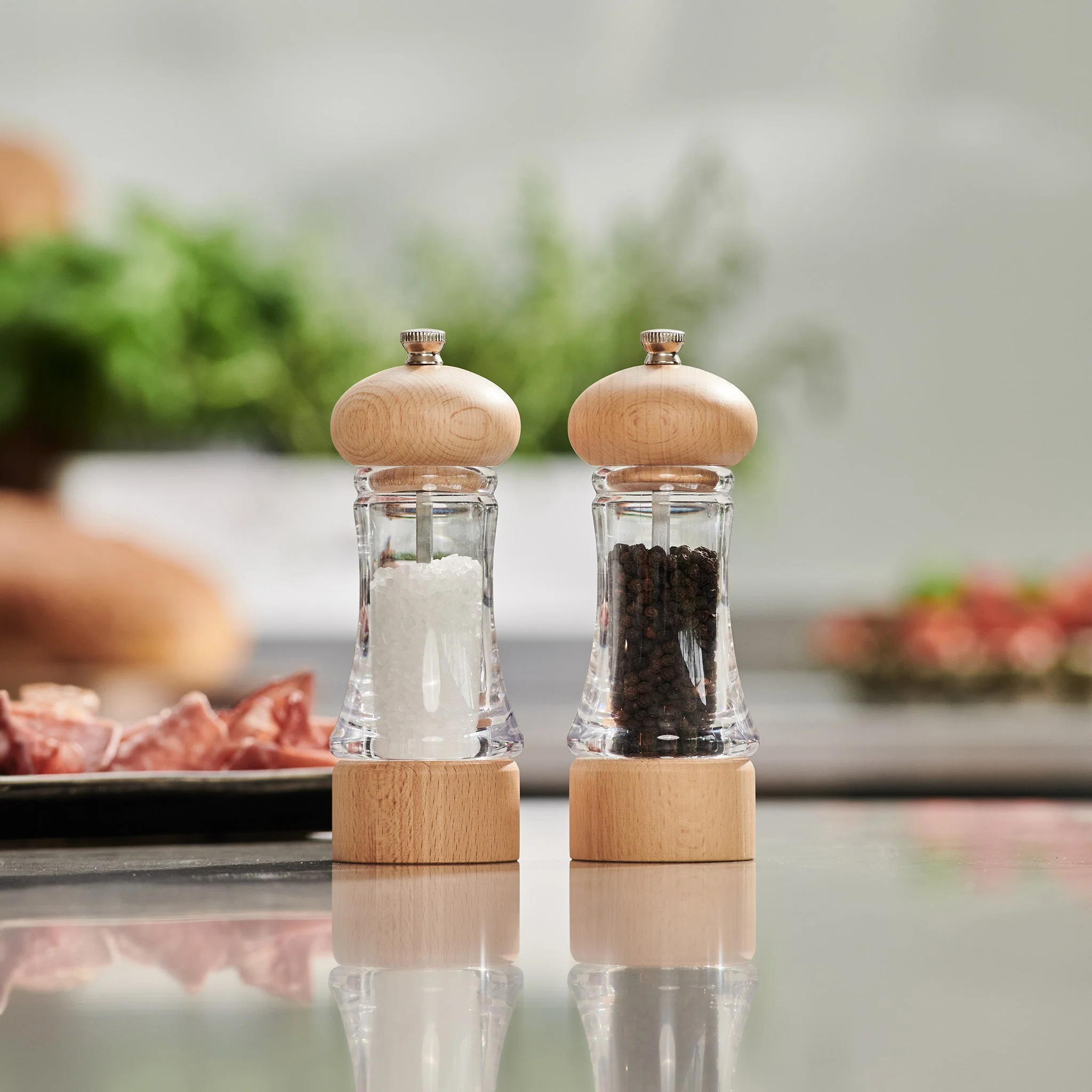 Cole & Mason Basics Beech Wood & Acrylic Salt & Pepper Mill Set - Image 2