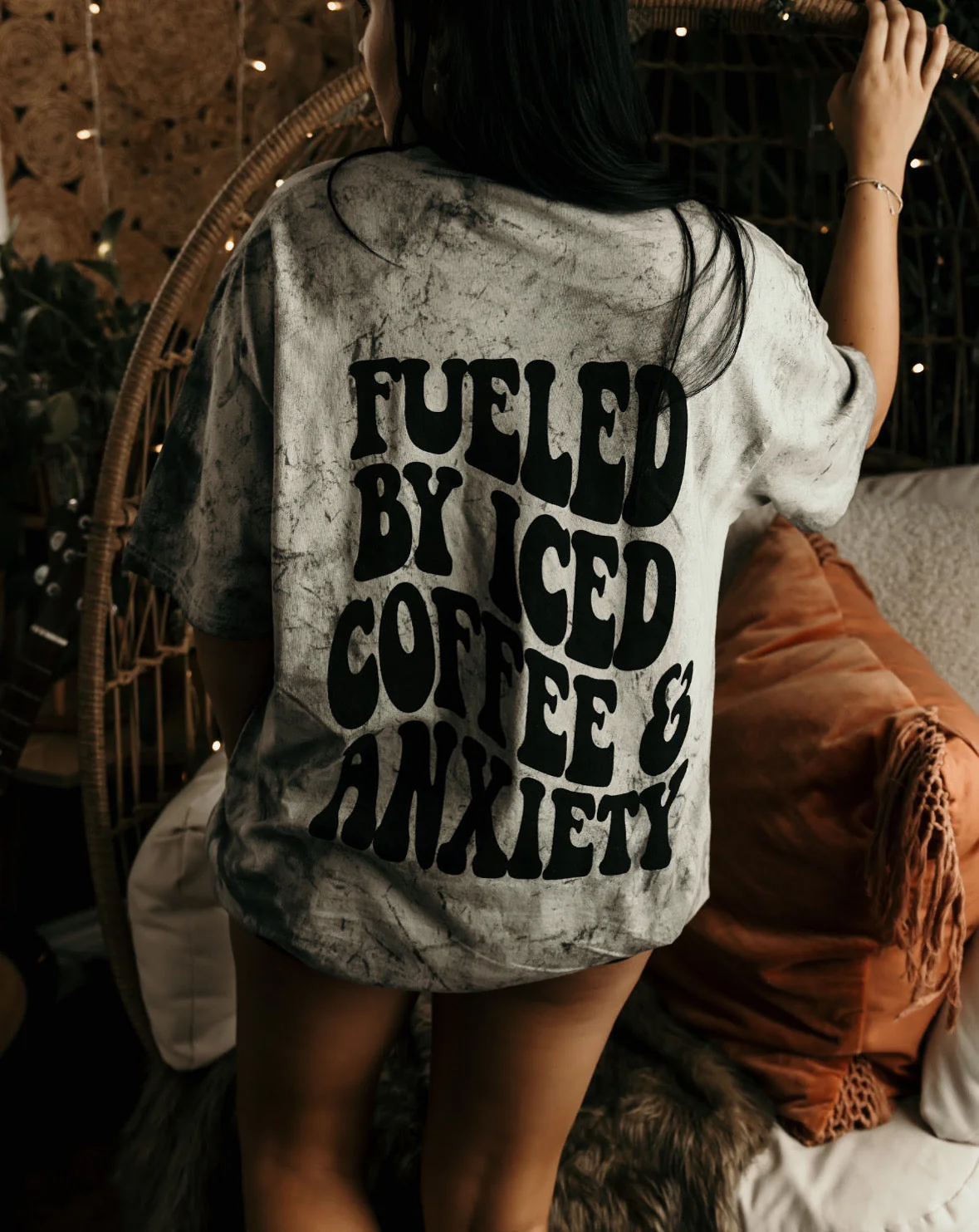 Fueled by iced coffee and anxiety Graphic Tee - Image 2