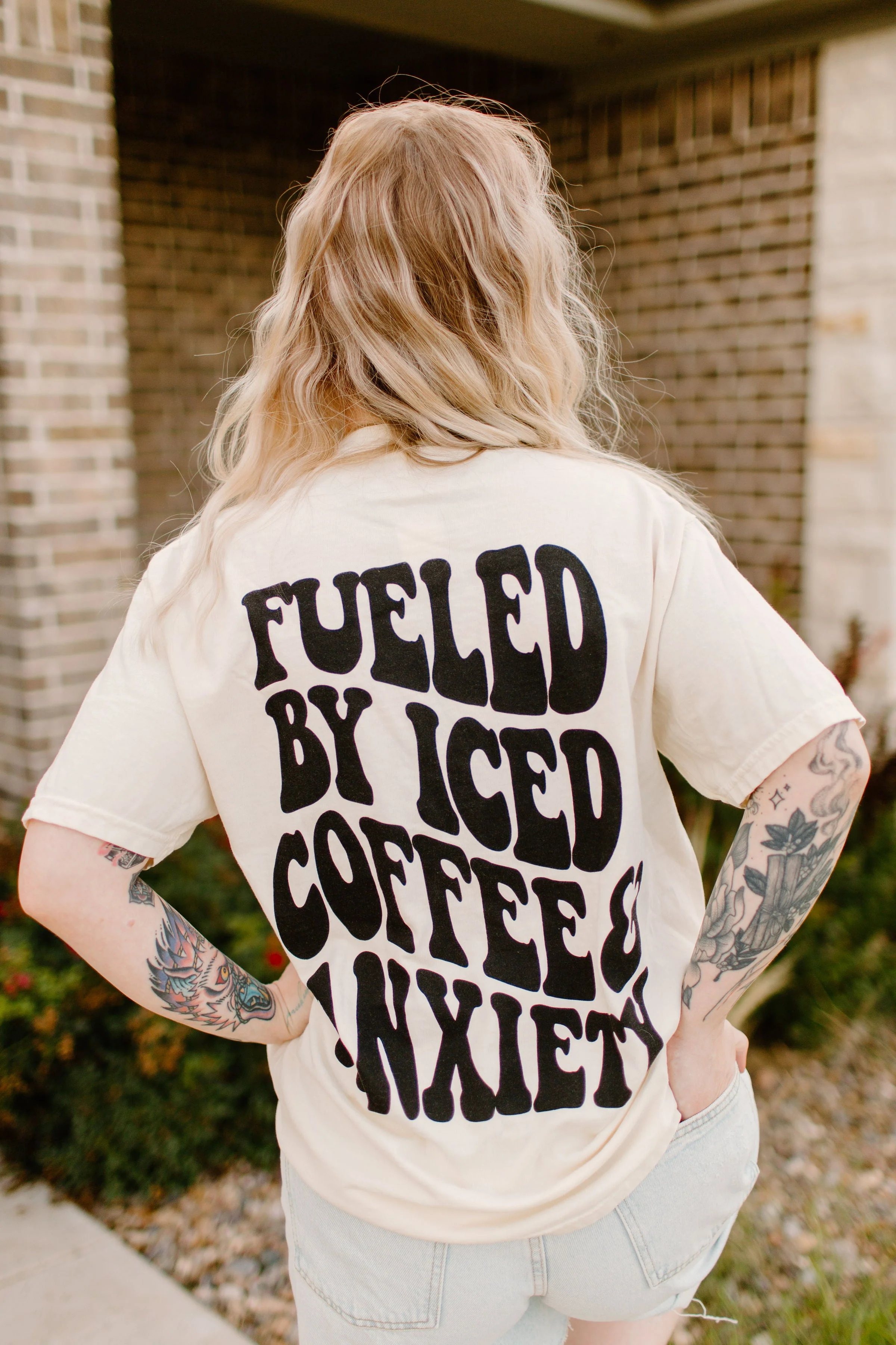 Fueled by iced coffee and anxiety Graphic Tee - Image 3
