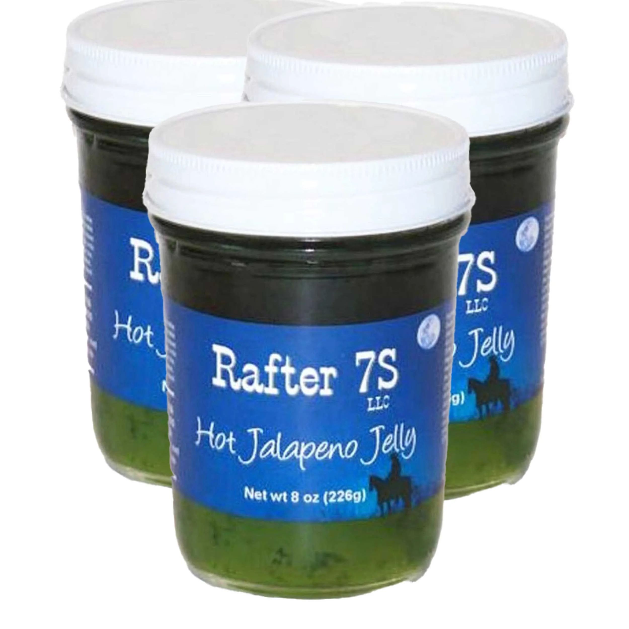 Hot Jalapeno Jelly | 8 oz. | 3 Pack | Spicy Jelly | Fresh Jalapeños | No Preservatives | Made in Paxton, NE | Rafter 7S