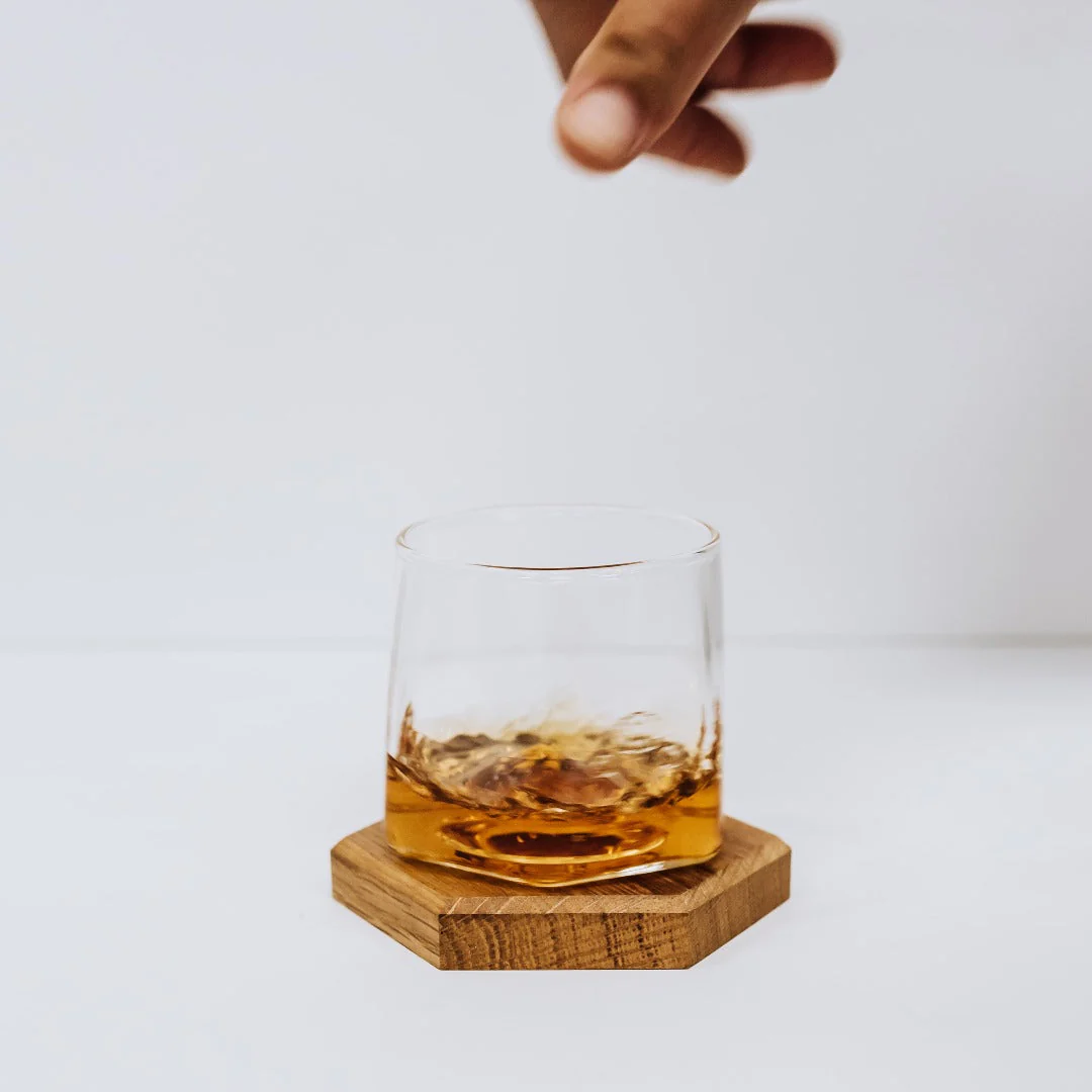 Pappy & Company Spinning Glass Set with Barrel Stave Coasters - Image 3