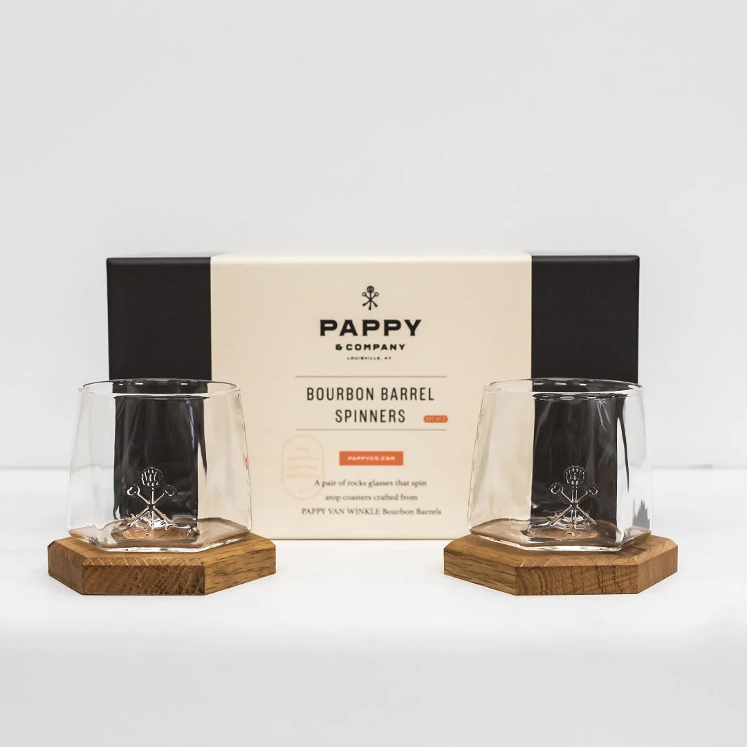 Pappy & Company Spinning Glass Set with Barrel Stave Coasters - Image 4