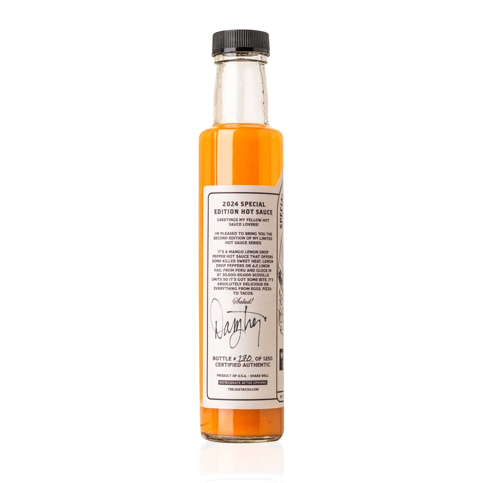 Trejo's Mango and Lemon Drop Pepper Hot Sauce Special Edition - Signed and Numbered - Image 3